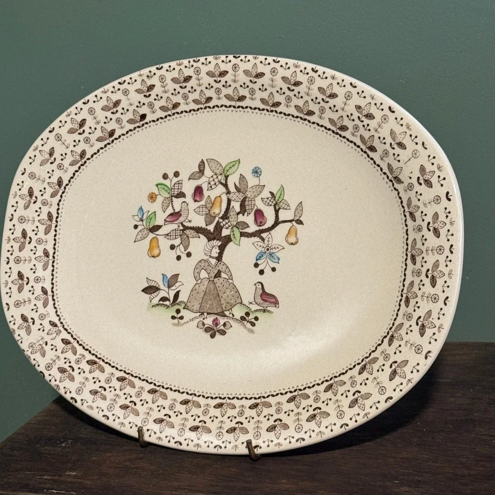 Johnson Brothers Sugar and Spice Oval Platter Ironstone England Folk Art Tree